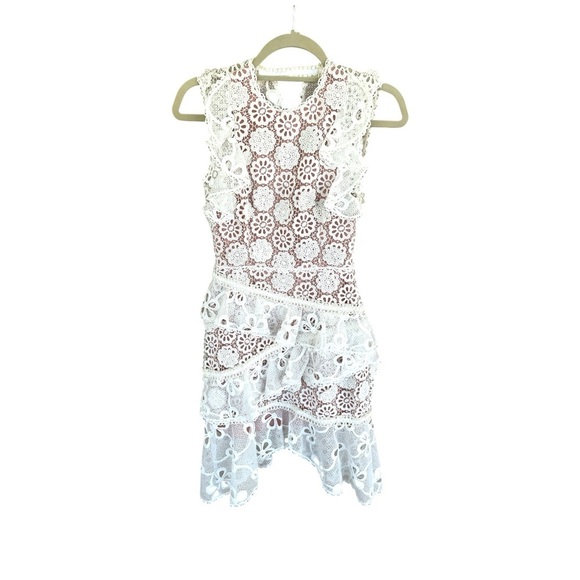 Alexis Dress Arleigh White Lace Ruffle Open Back Cocktail Mini XS Zipper Floral - Picture 12 of 13